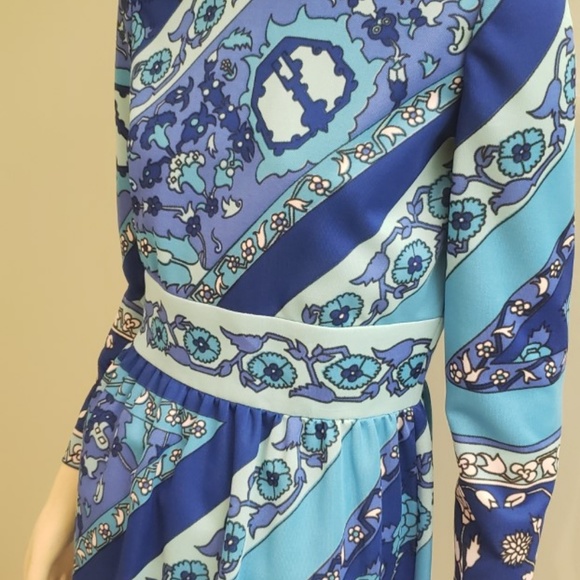 mid century mod print dress like Emilio 1970's M - Picture 2 of 8